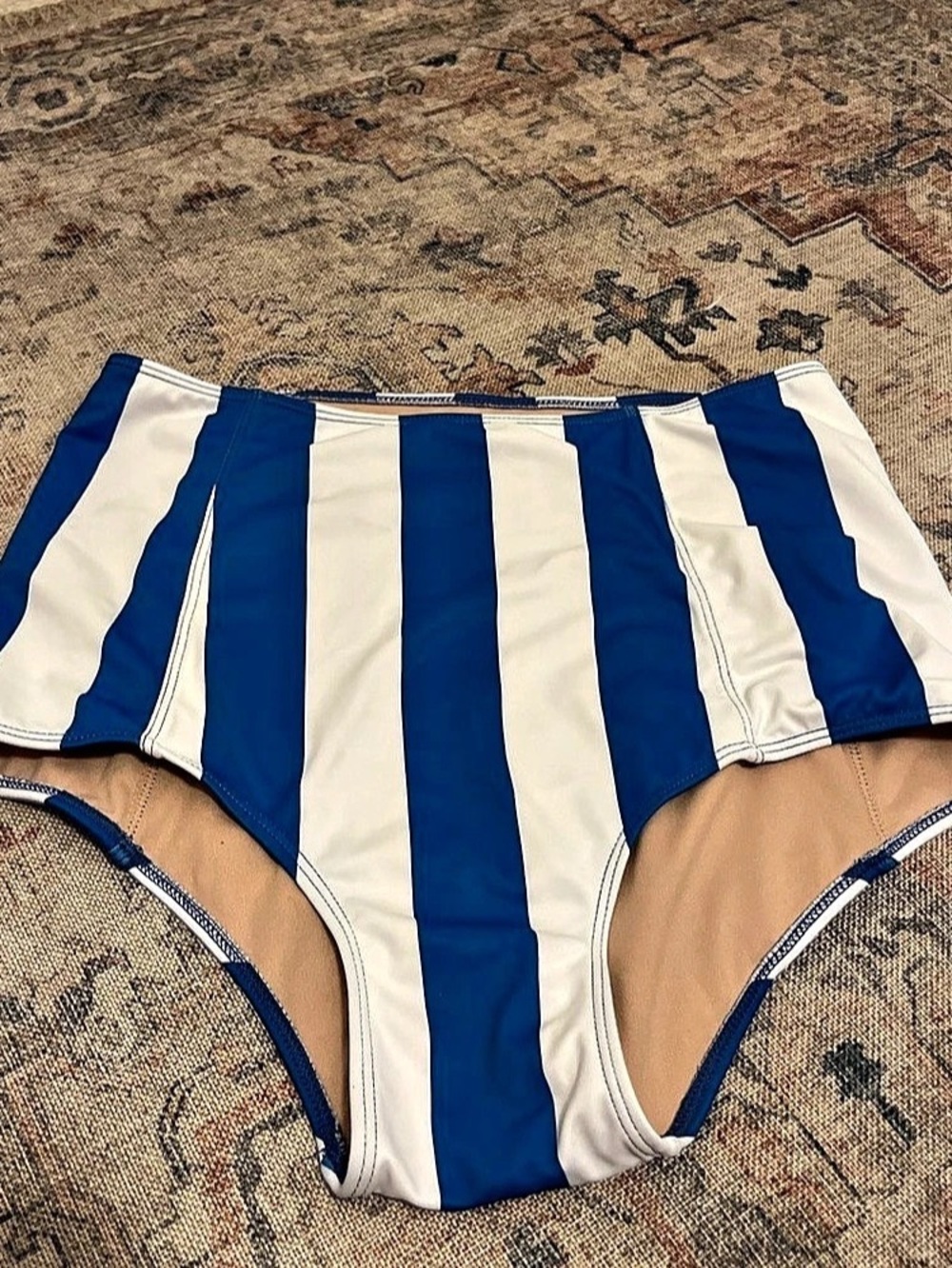Kortni Jeane Striped hight waisted swim bottom in Blue & White Size Small Like